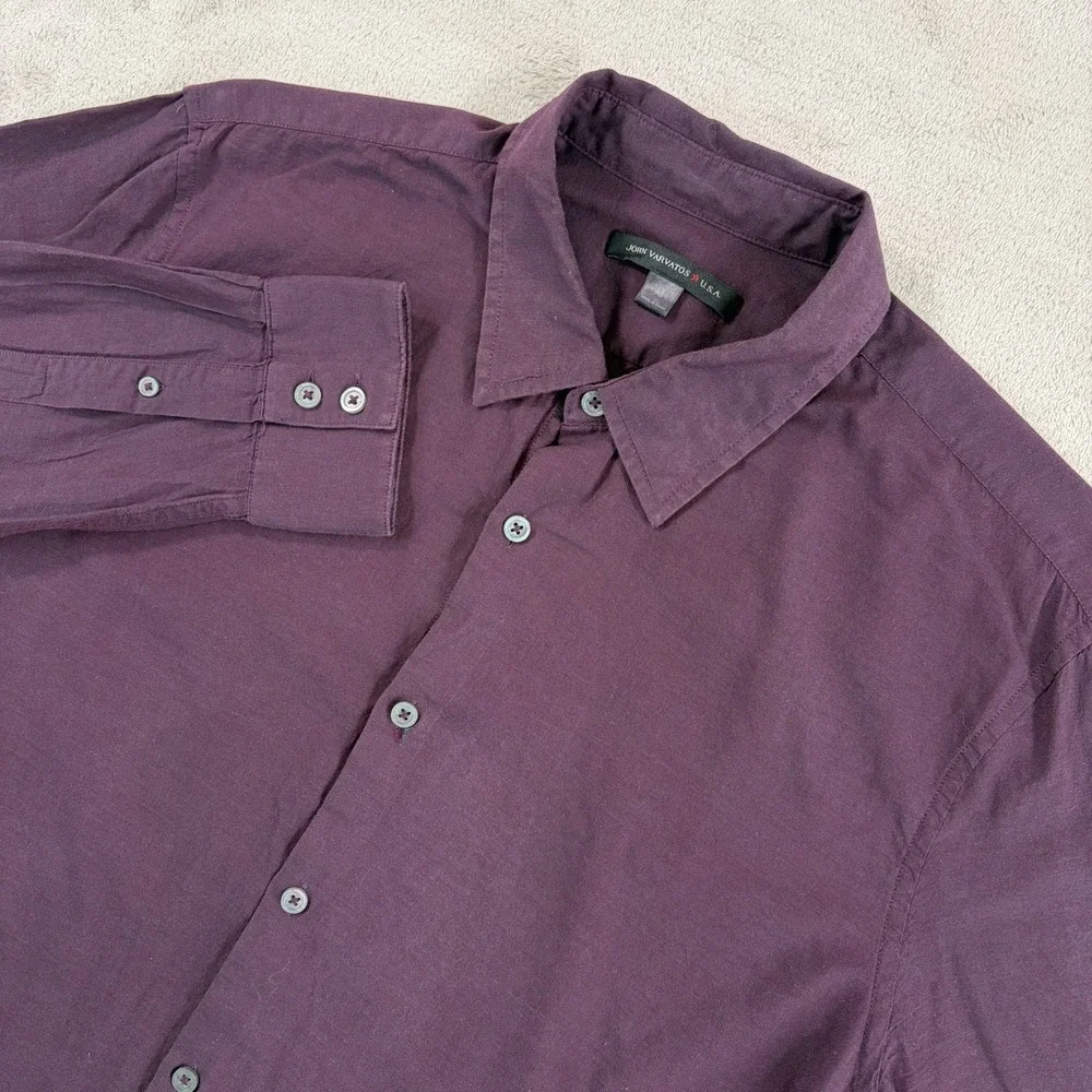 John Varvatos USA Shirt in Plum Men Medium Thin Cotton Pearl Buttons Designer